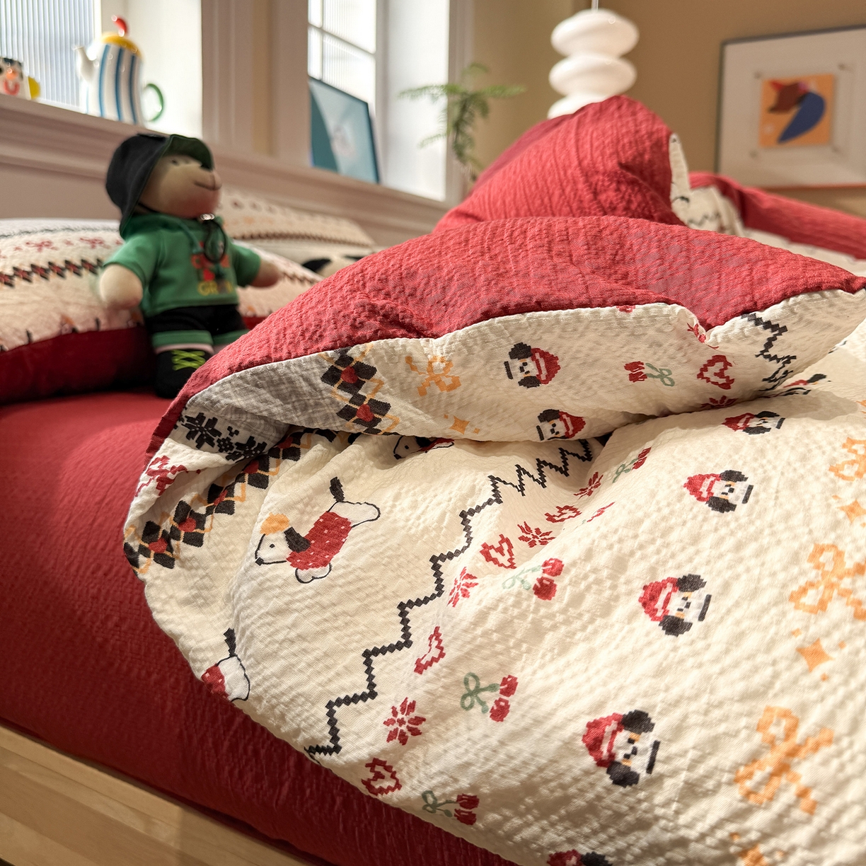 91家纺网 家纺一手货源 找家纺 水墨江南 2026直播热款泡芙棉双层纱四件套 小狗日记