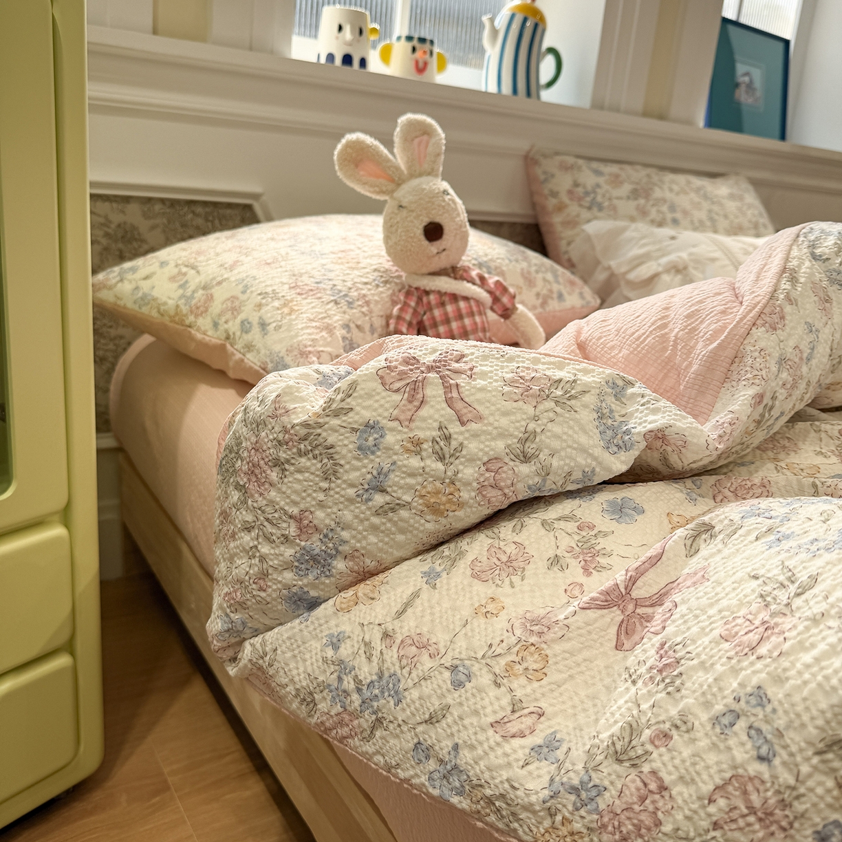 水墨江南 2026直播热款泡芙棉双层纱四件套 粉黛佳人