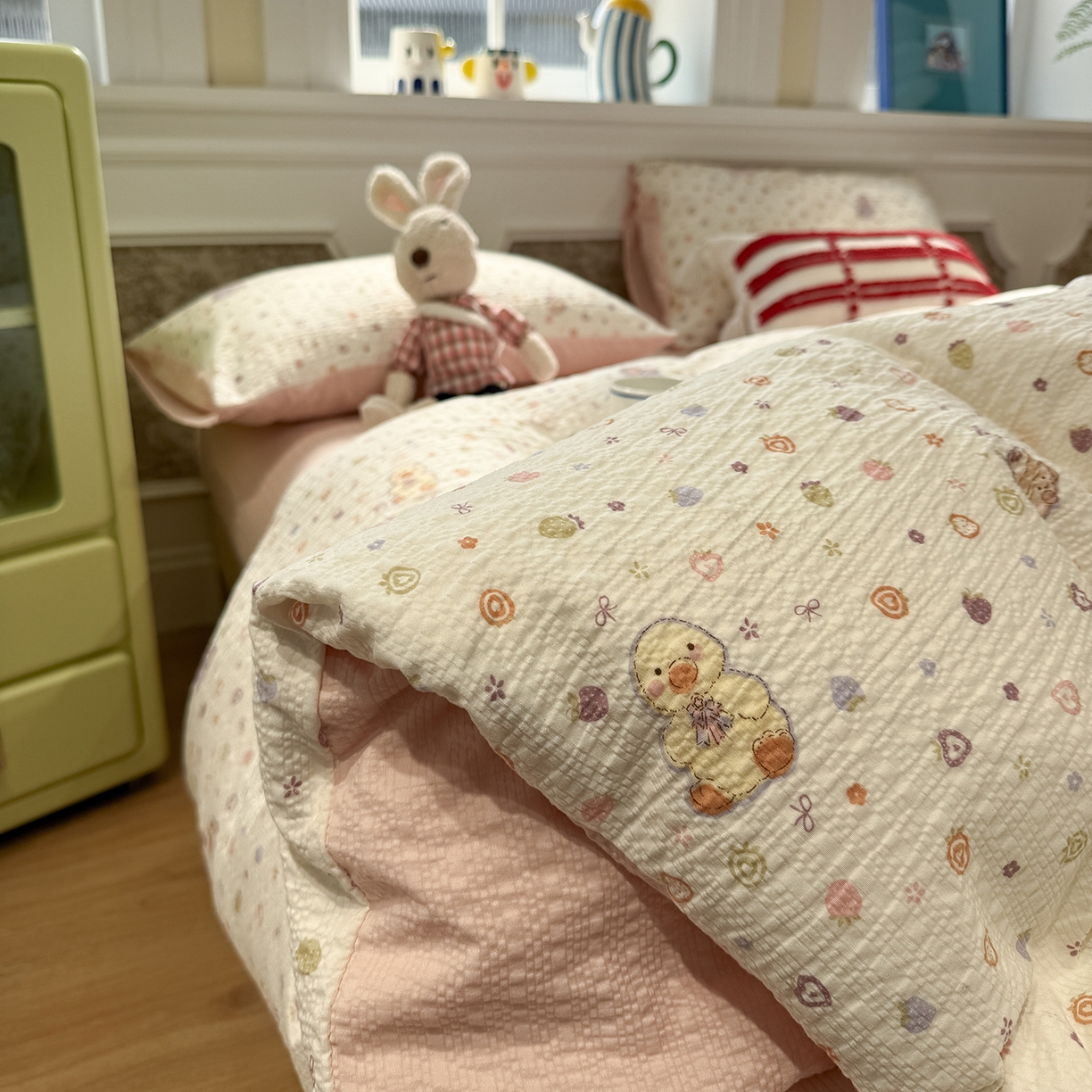 91家纺网 家纺一手货源 找家纺 水墨江南 2026直播热款泡芙棉双层纱四件套 甜心伙伴