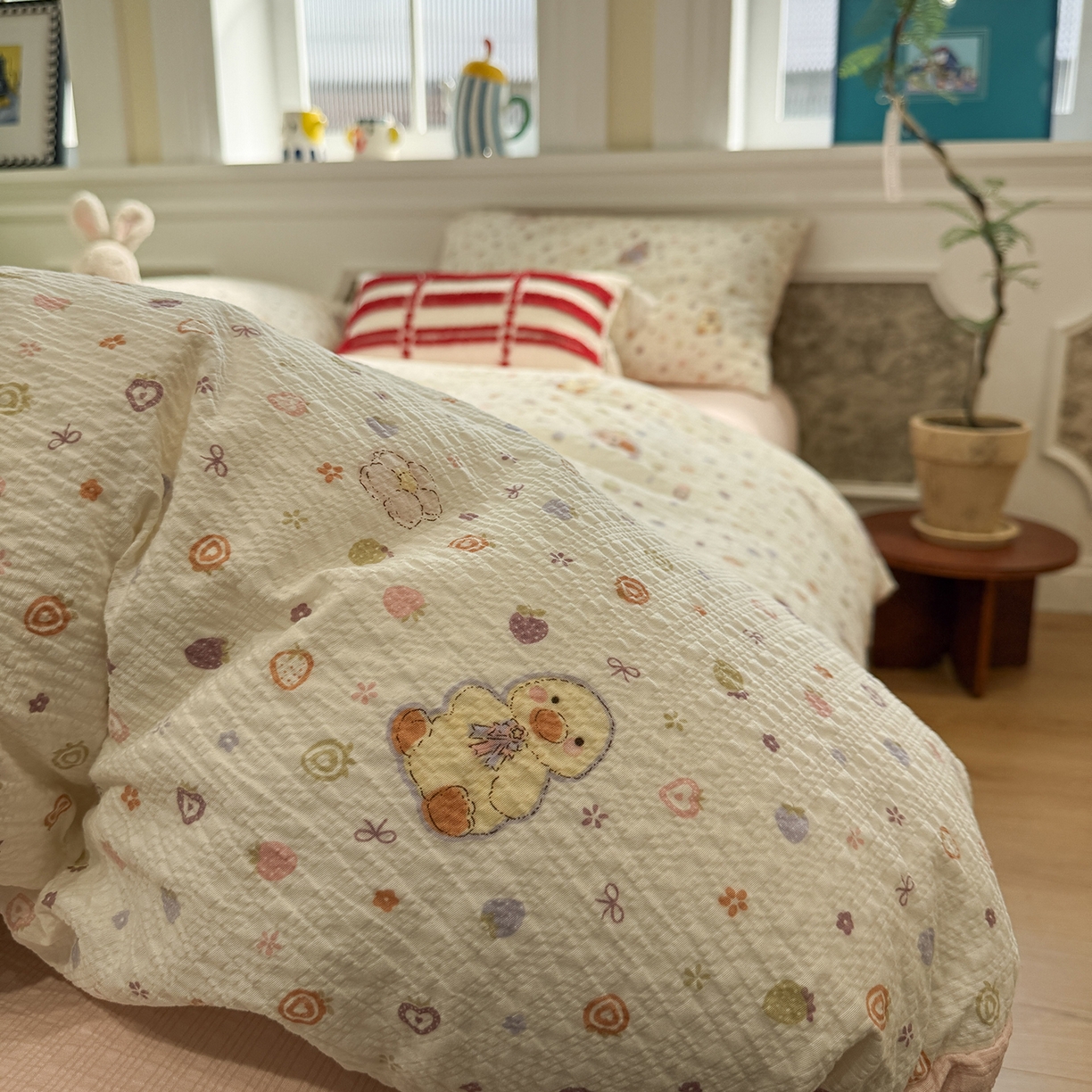 91家纺网 家纺一手货源 找家纺 水墨江南 2026直播热款泡芙棉双层纱四件套 甜心伙伴