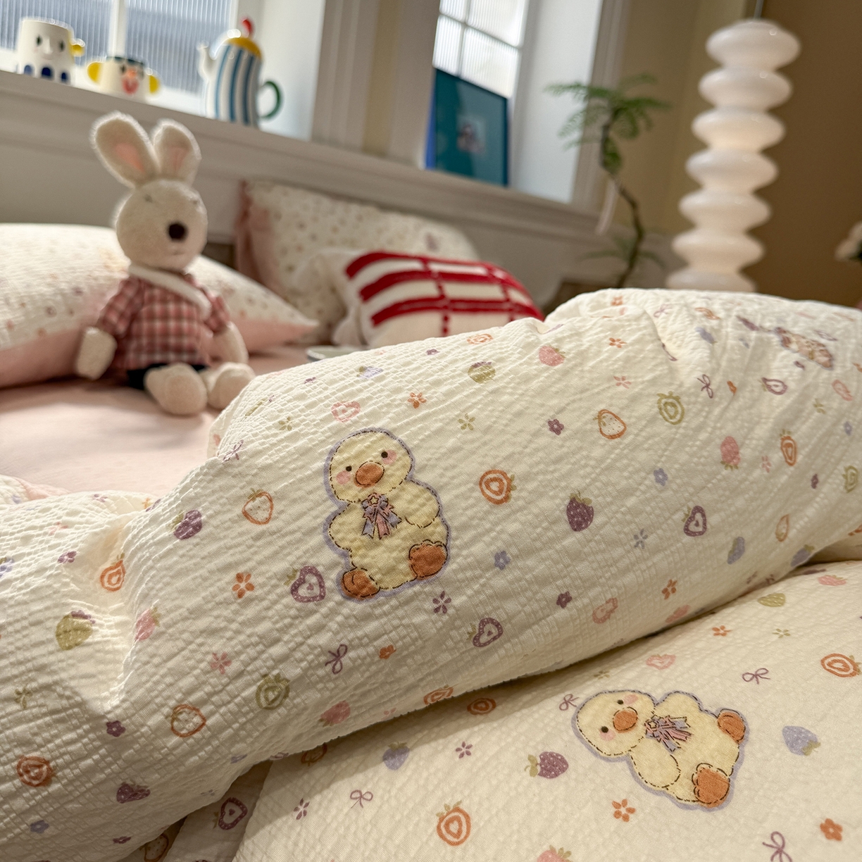 91家纺网 家纺一手货源 找家纺 水墨江南 2026直播热款泡芙棉双层纱四件套 甜心伙伴