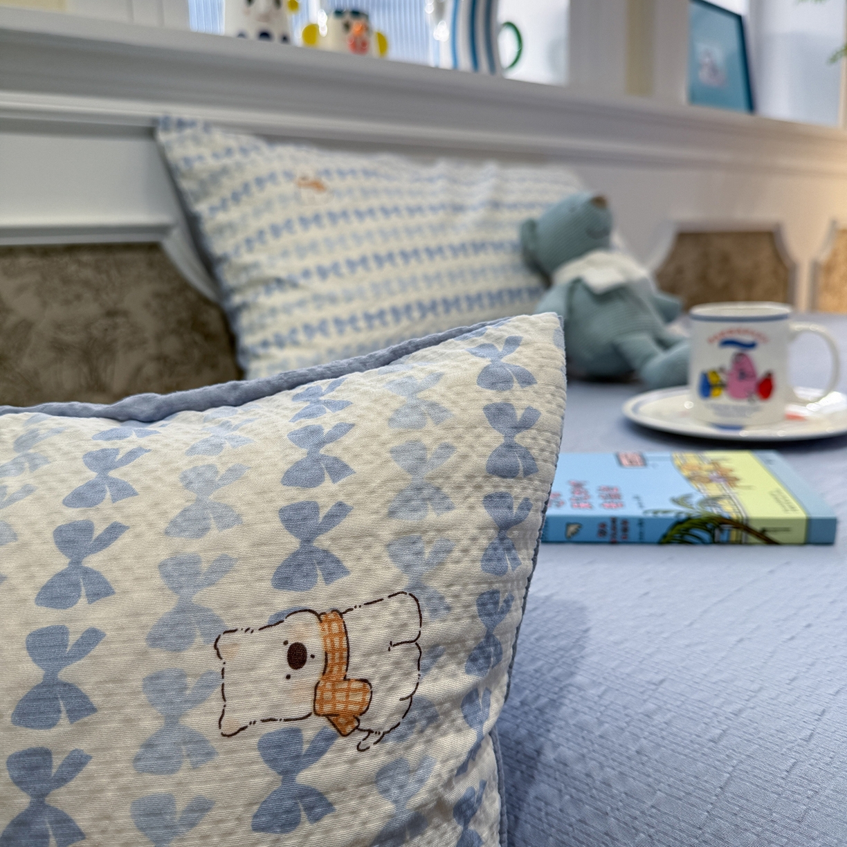 91家纺网 家纺一手货源 找家纺 水墨江南 2026直播热款泡芙棉双层纱四件套 泡芙小狗