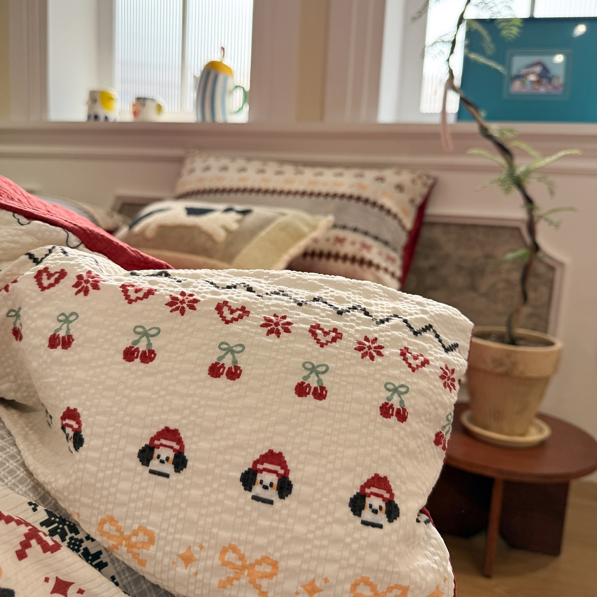 91家纺网 家纺一手货源 找家纺 水墨江南 2026直播热款泡芙棉双层纱四件套 小狗日记