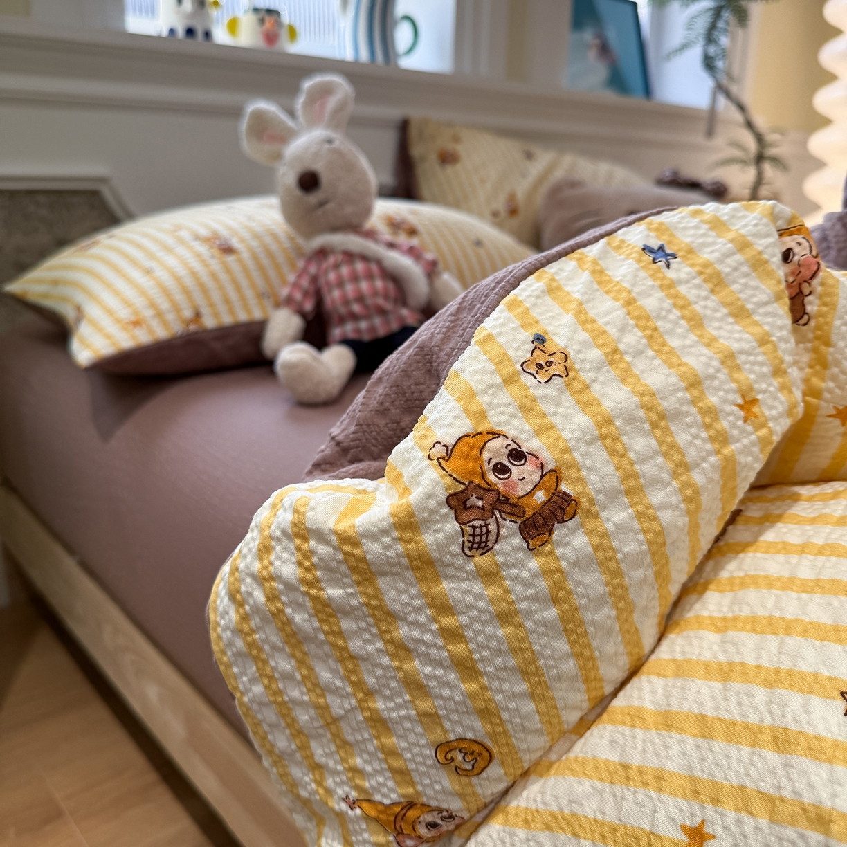 水墨江南 2026直播热款泡芙棉双层纱四件套 可爱小星星