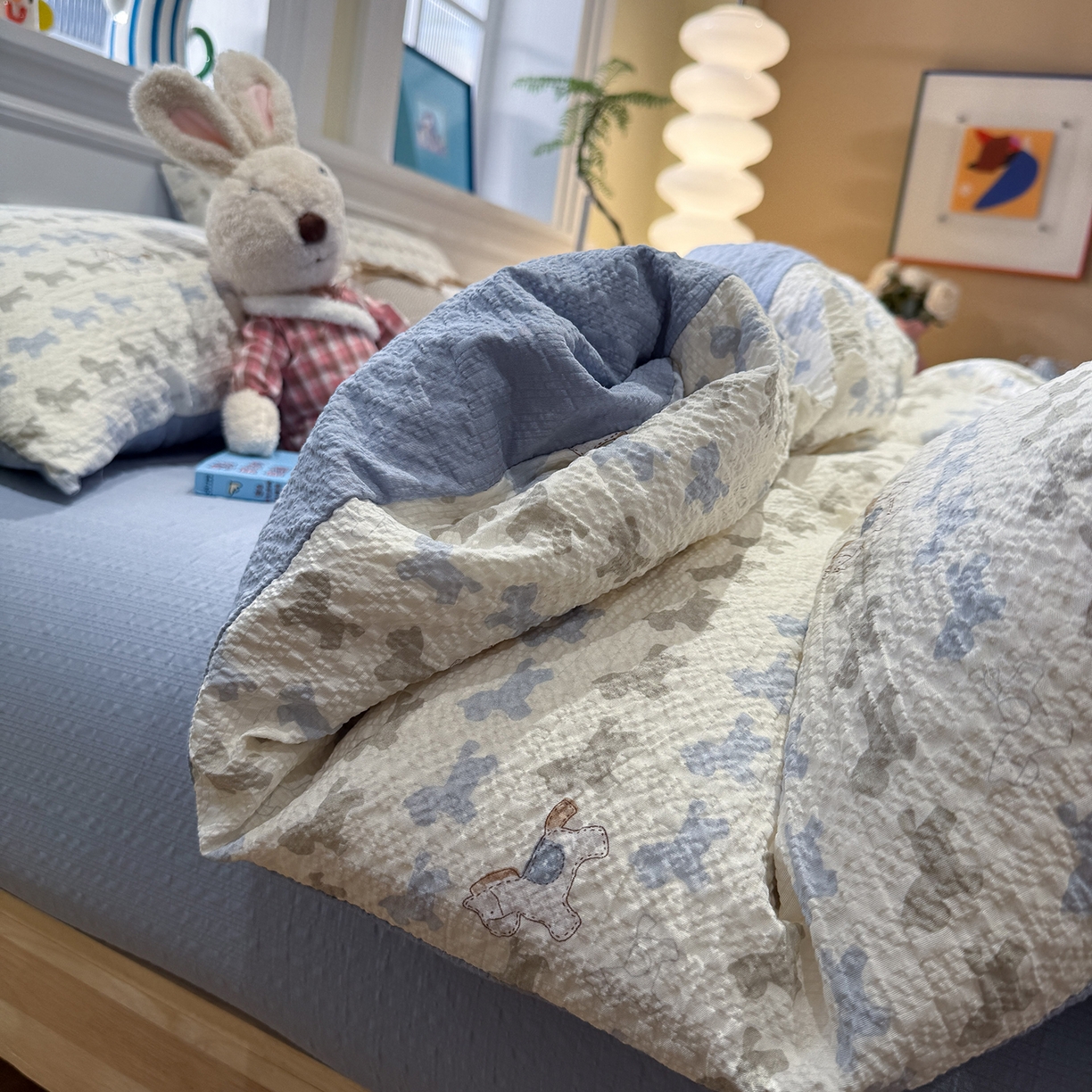 水墨江南 2026直播热款泡芙棉双层纱四件套 小马派对