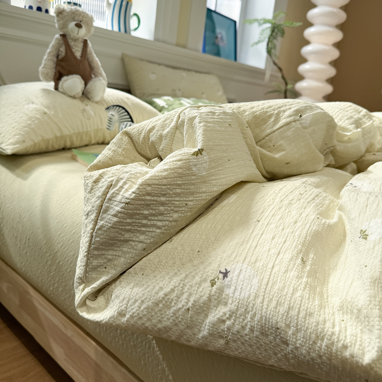 水墨江南 2026直播热款泡芙棉双层纱四件套 夏日草莓