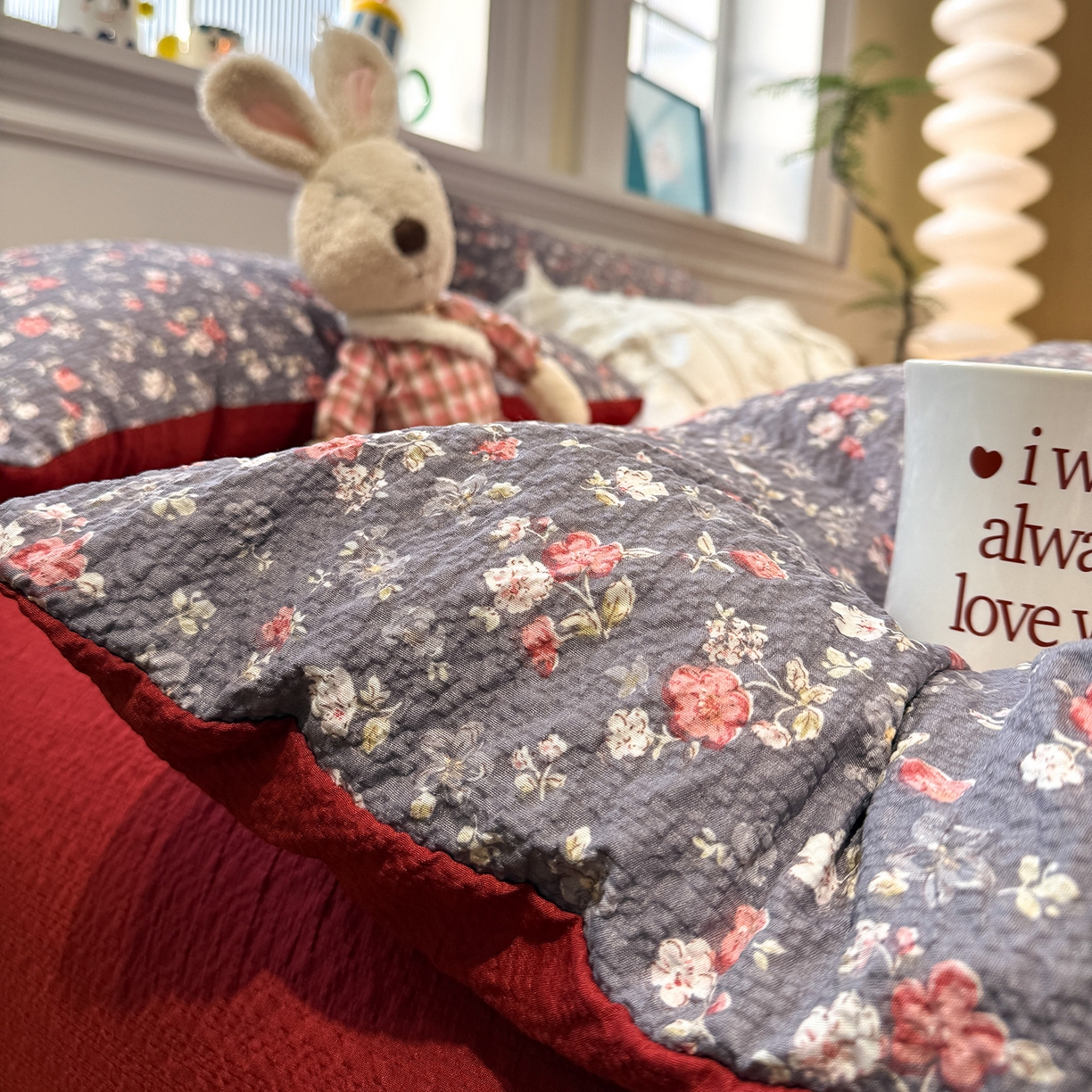 91家纺网 家纺一手货源 找家纺 水墨江南 2026直播热款泡芙棉双层纱四件套 花季