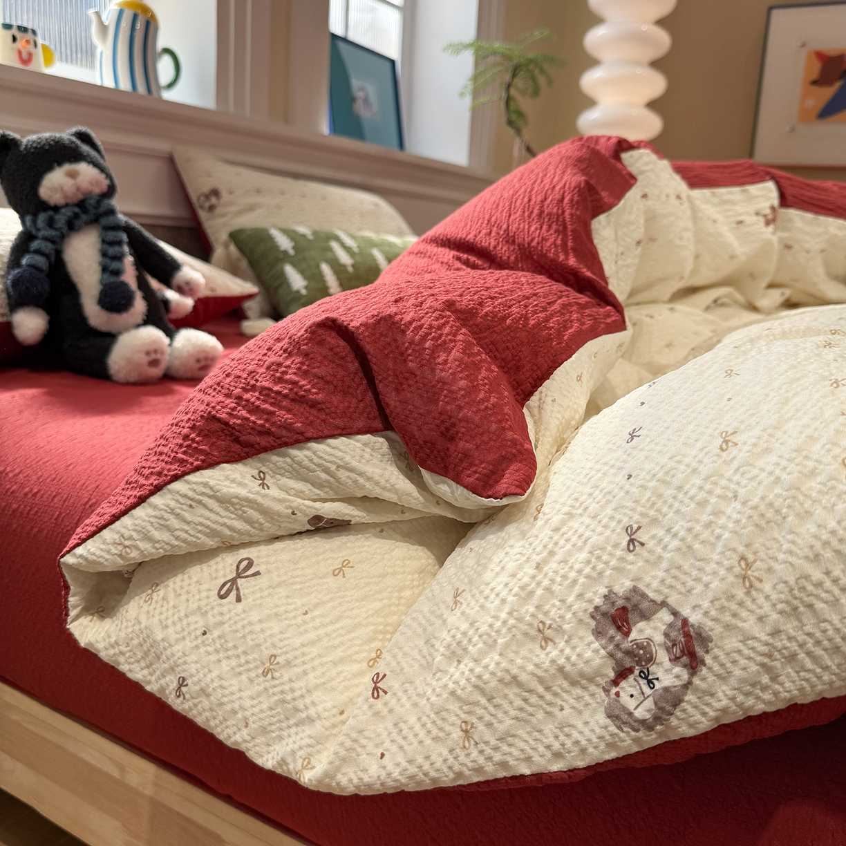 水墨江南 2026直播热款泡芙棉双层纱四件套 木马甜心