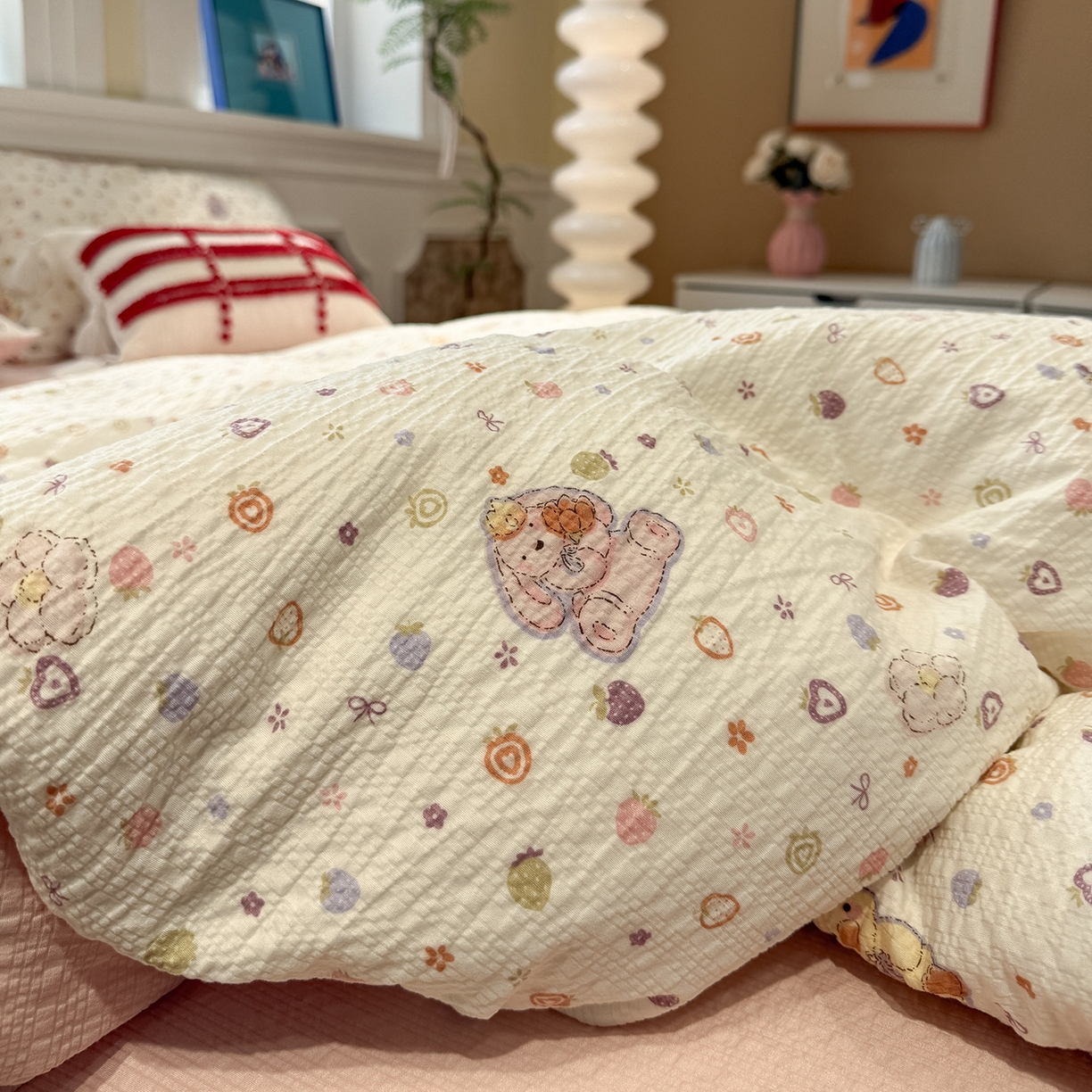 91家纺网 家纺一手货源 找家纺 水墨江南 2026直播热款泡芙棉双层纱四件套 甜心伙伴