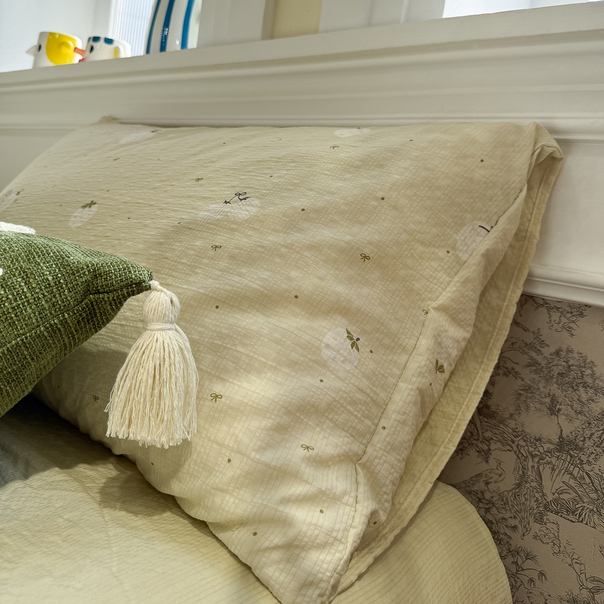 91家纺网 家纺一手货源 找家纺 水墨江南 2026直播热款泡芙棉双层纱四件套 夏日草莓