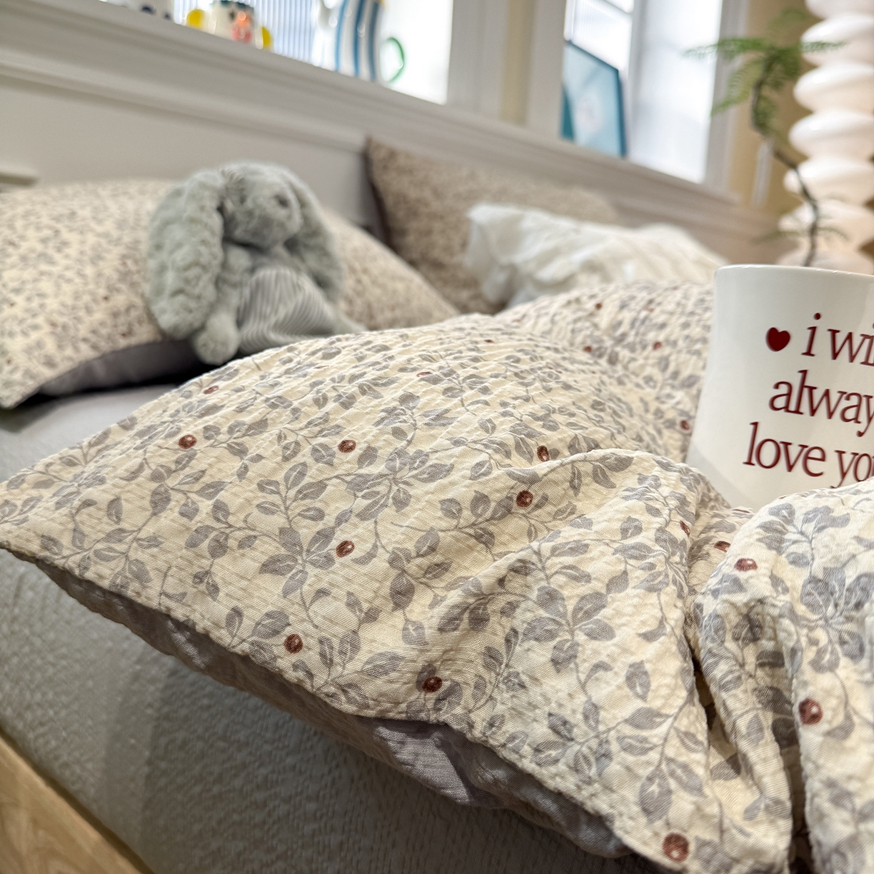 91家纺网 家纺一手货源 找家纺 水墨江南 2026直播热款泡芙棉双层纱四件套 知秋