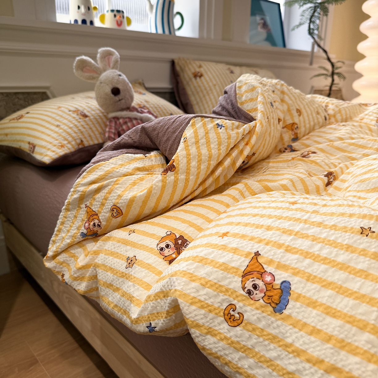 91家纺网 家纺一手货源 找家纺 水墨江南 2026直播热款泡芙棉双层纱四件套 可爱小星星