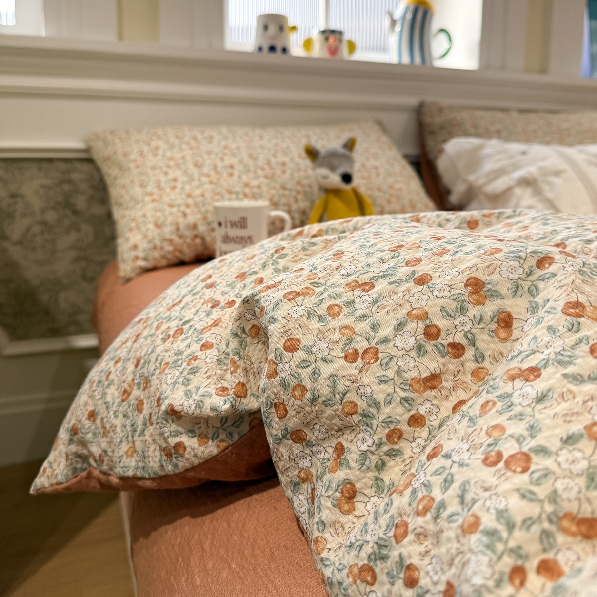 91家纺网 家纺一手货源 找家纺 水墨江南 2026直播热款泡芙棉双层纱四件套 甜果果