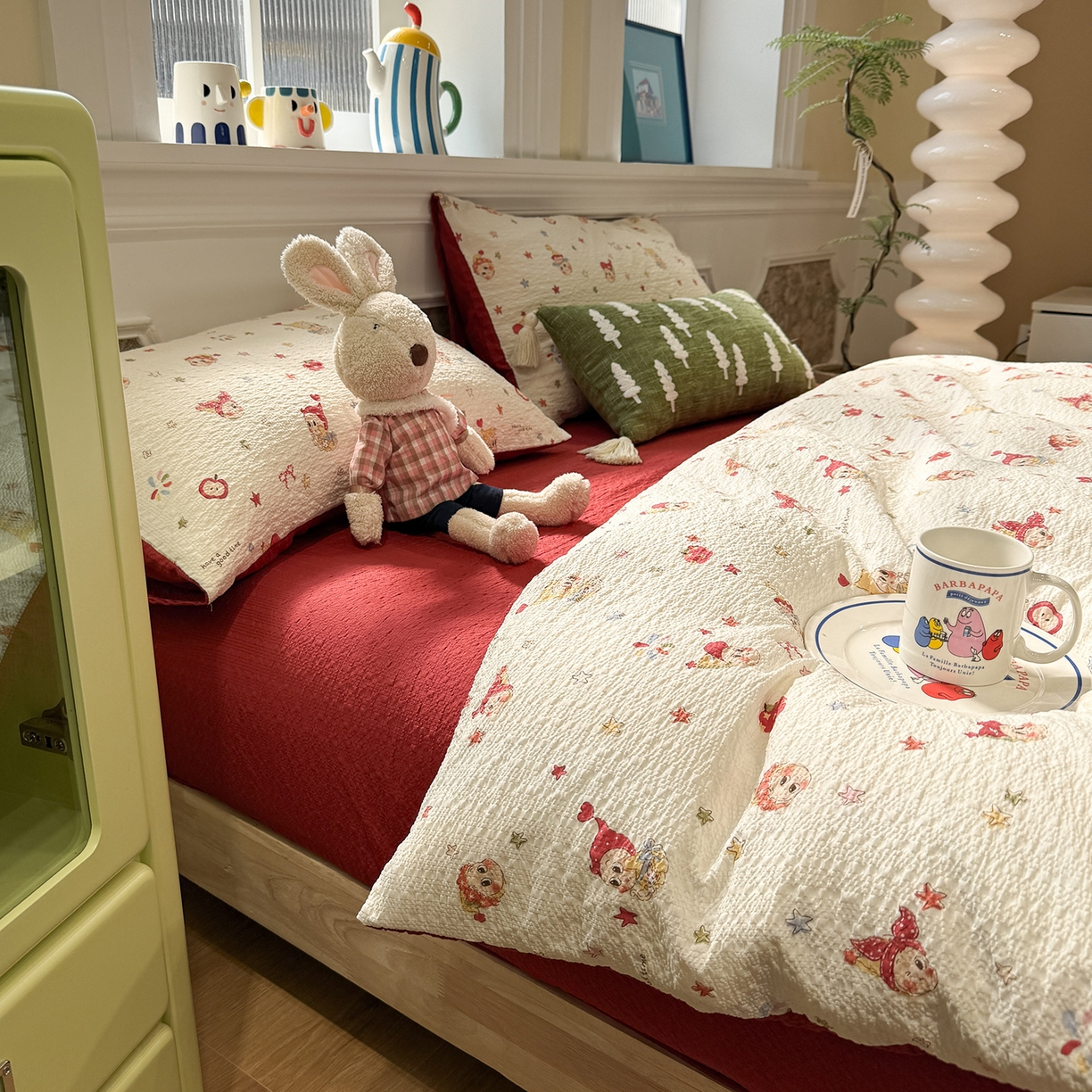 91家纺网 家纺一手货源 找家纺 水墨江南 2026直播热款泡芙棉双层纱四件套 快乐星星