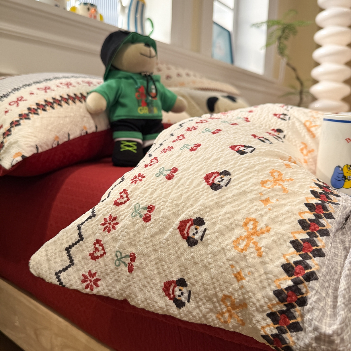 91家纺网 家纺一手货源 找家纺 水墨江南 2026直播热款泡芙棉双层纱四件套 小狗日记