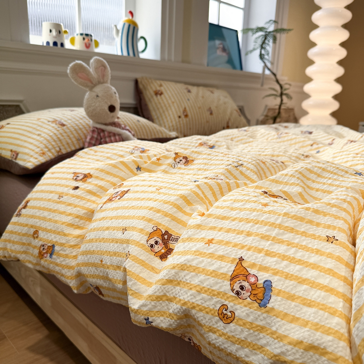 91家纺网 家纺一手货源 找家纺 水墨江南 2026直播热款泡芙棉双层纱四件套 可爱小星星