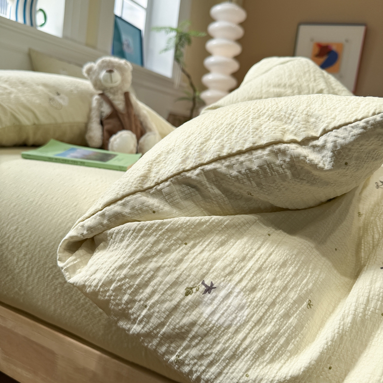 91家纺网 家纺一手货源 找家纺 水墨江南 2026直播热款泡芙棉双层纱四件套 夏日草莓