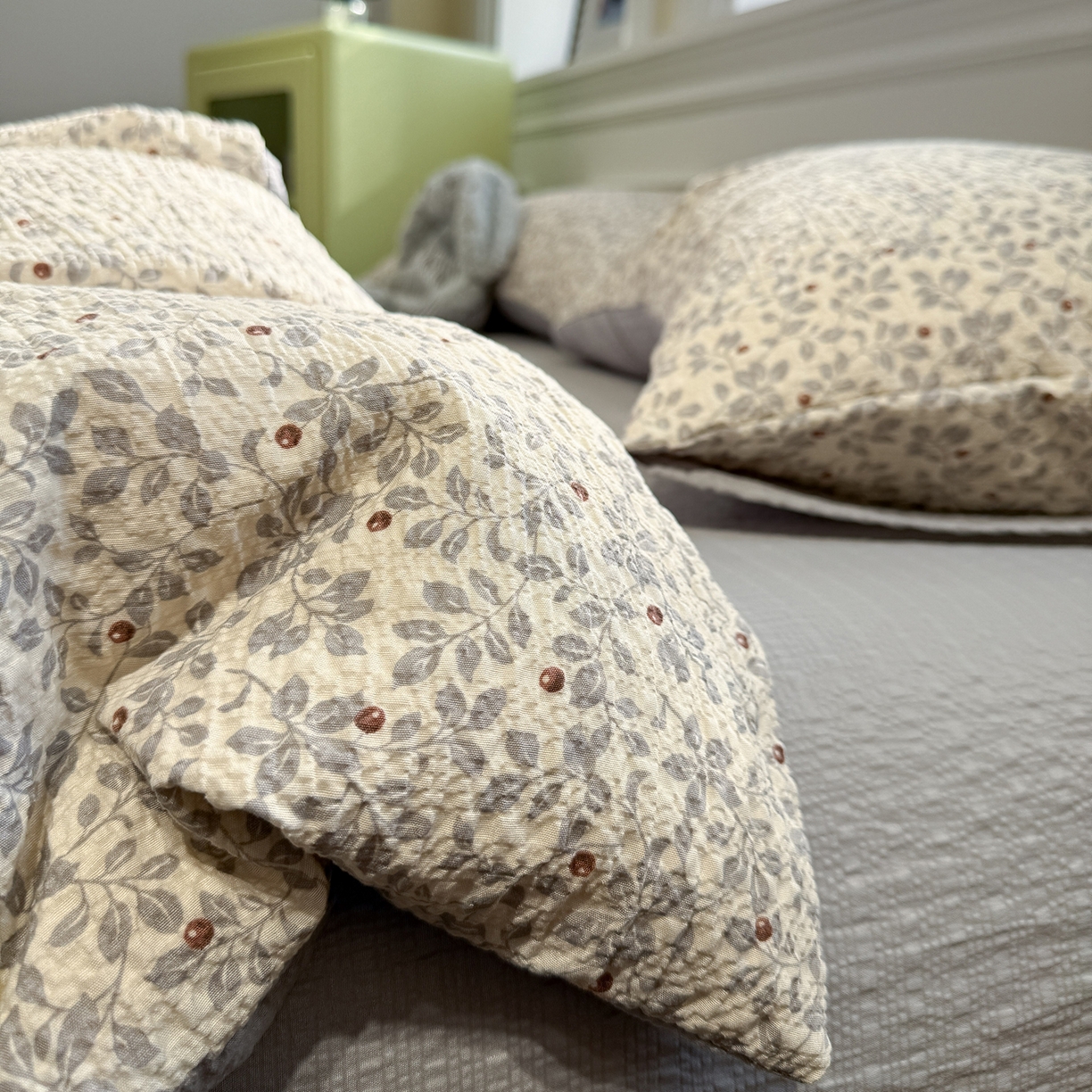 91家纺网 家纺一手货源 找家纺 水墨江南 2026直播热款泡芙棉双层纱四件套 知秋