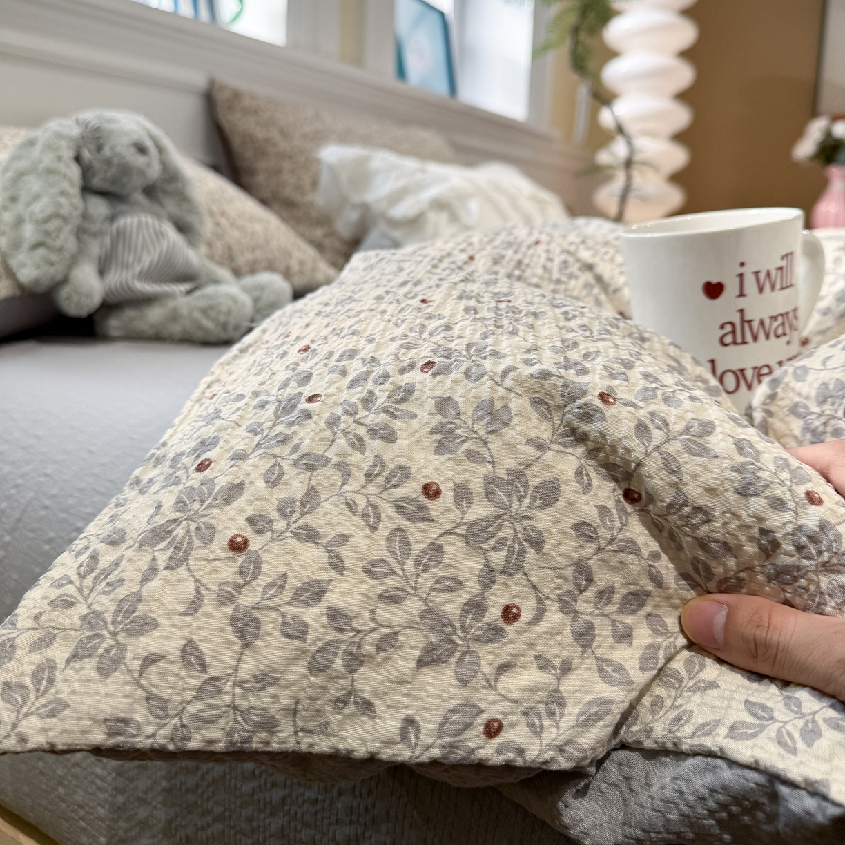 91家纺网 家纺一手货源 找家纺 水墨江南 2026直播热款泡芙棉双层纱四件套 知秋