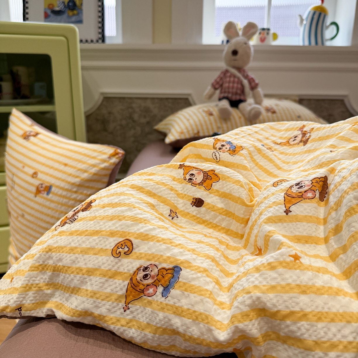 91家纺网 家纺一手货源 找家纺 水墨江南 2026直播热款泡芙棉双层纱四件套 可爱小星星