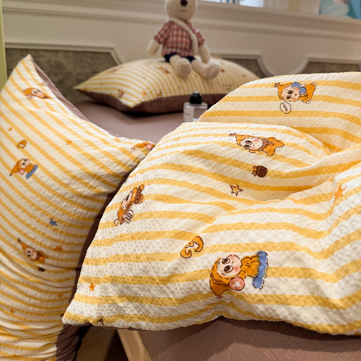 91家纺网 家纺一手货源 找家纺 水墨江南 2026直播热款泡芙棉双层纱四件套 可爱小星星