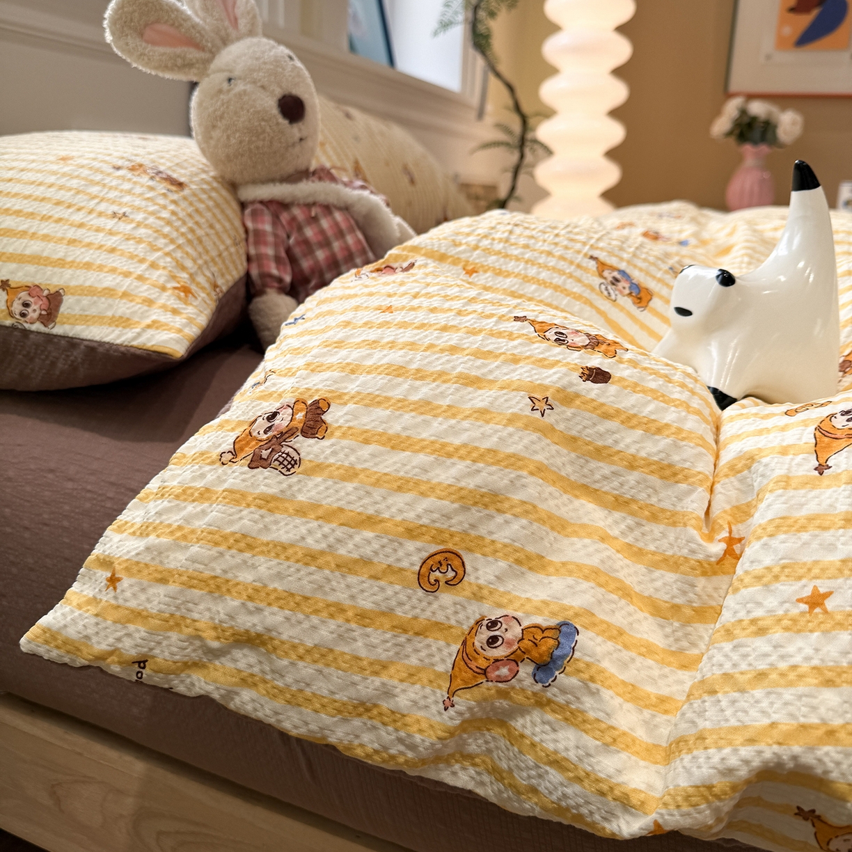 91家纺网 家纺一手货源 找家纺 水墨江南 2026直播热款泡芙棉双层纱四件套 可爱小星星