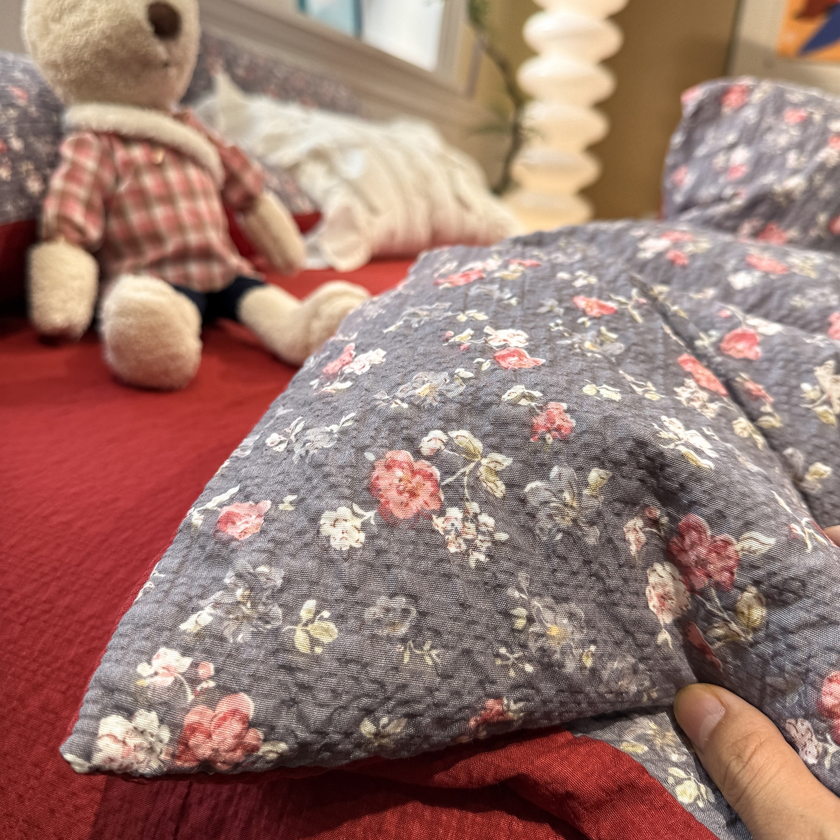 91家纺网 家纺一手货源 找家纺 水墨江南 2026直播热款泡芙棉双层纱四件套 花季