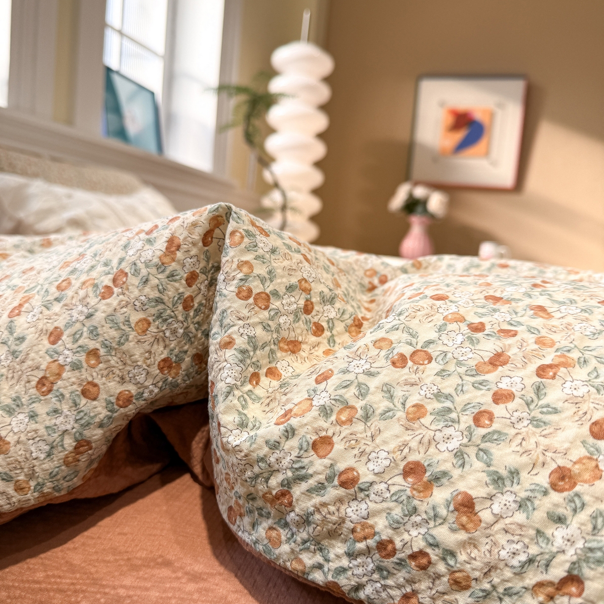 91家纺网 家纺一手货源 找家纺 水墨江南 2026直播热款泡芙棉双层纱四件套 甜果果