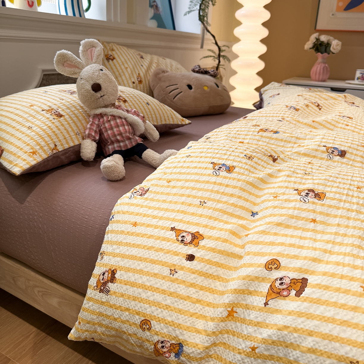 91家纺网 家纺一手货源 找家纺 水墨江南 2026直播热款泡芙棉双层纱四件套 可爱小星星