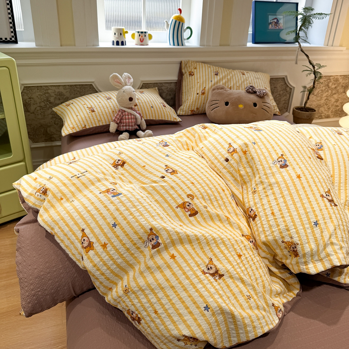 91家纺网 家纺一手货源 找家纺 水墨江南 2026直播热款泡芙棉双层纱四件套 可爱小星星