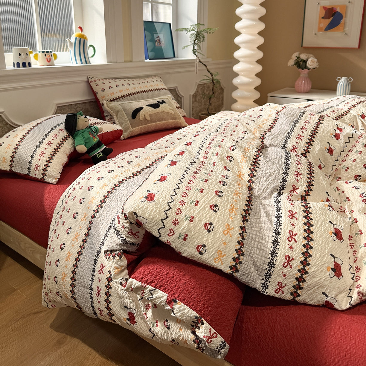 91家纺网 家纺一手货源 找家纺 水墨江南 2026直播热款泡芙棉双层纱四件套 小狗日记