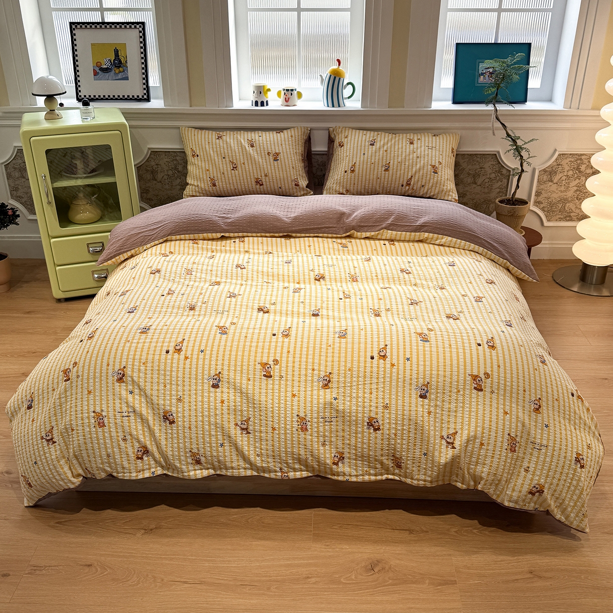 91家纺网 家纺一手货源 找家纺 水墨江南 2026直播热款泡芙棉双层纱四件套 可爱小星星