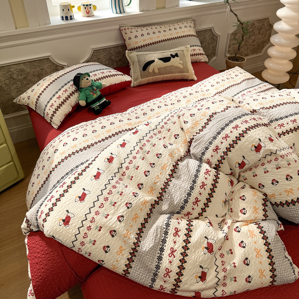 91家纺网 家纺一手货源 找家纺 水墨江南 2026直播热款泡芙棉双层纱四件套 小狗日记