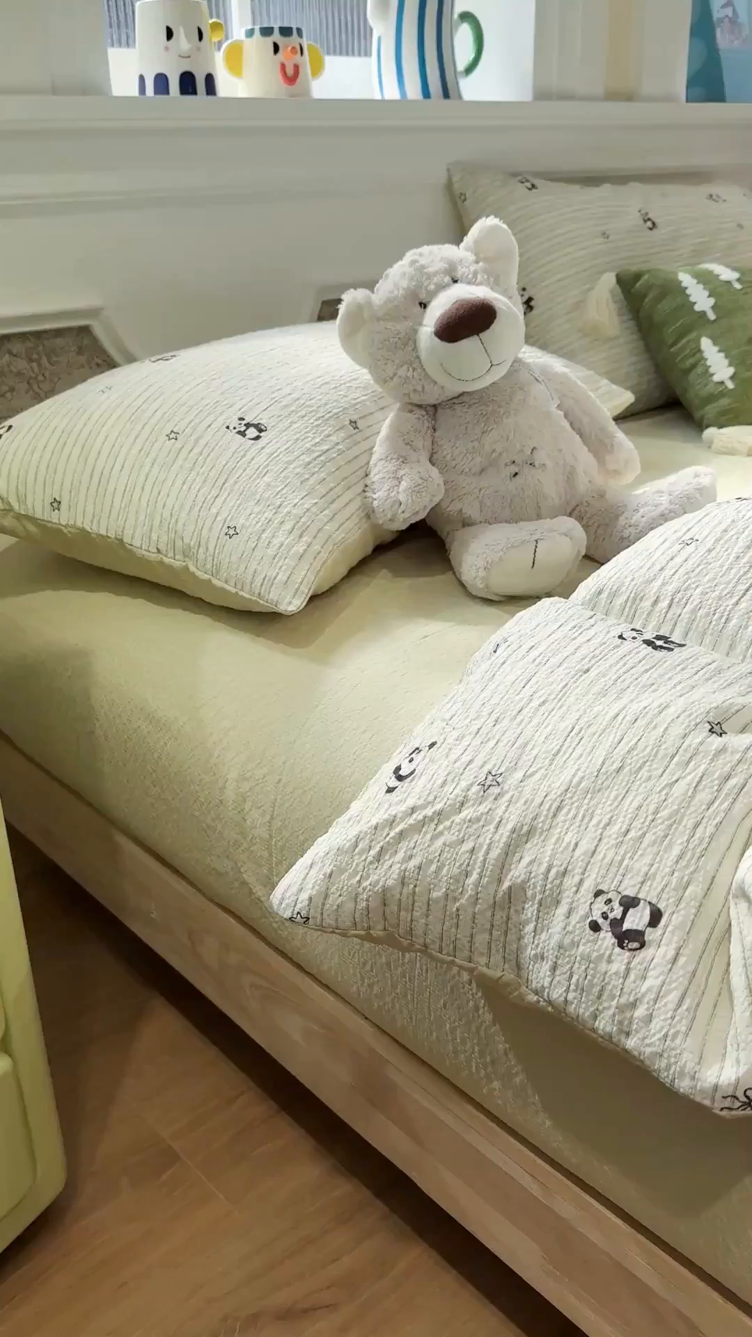 91家纺网 家纺一手货源 找家纺 水墨江南 2026直播热款泡芙棉双层纱四件套 可爱熊猫