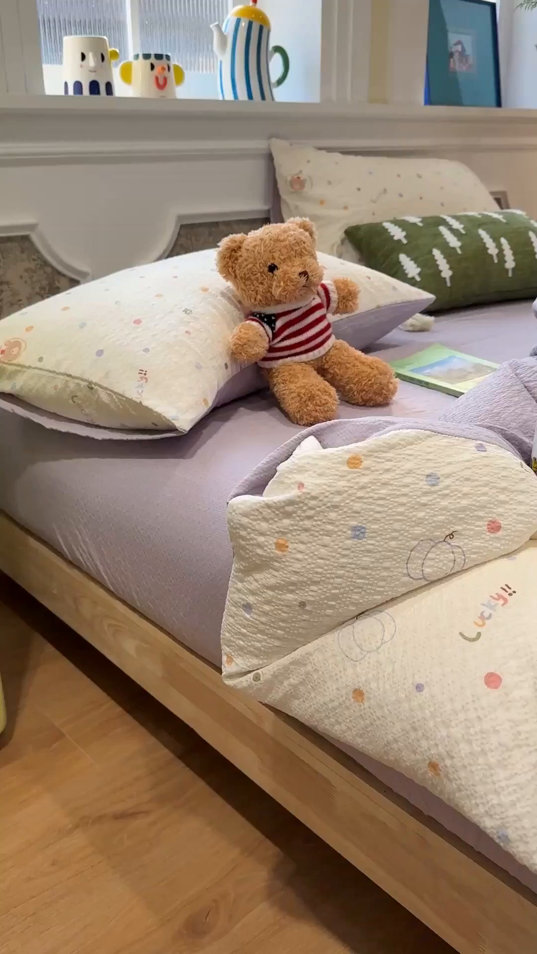 91家纺网 家纺一手货源 找家纺 水墨江南 2026直播热款泡芙棉双层纱四件套 小熊啵啵