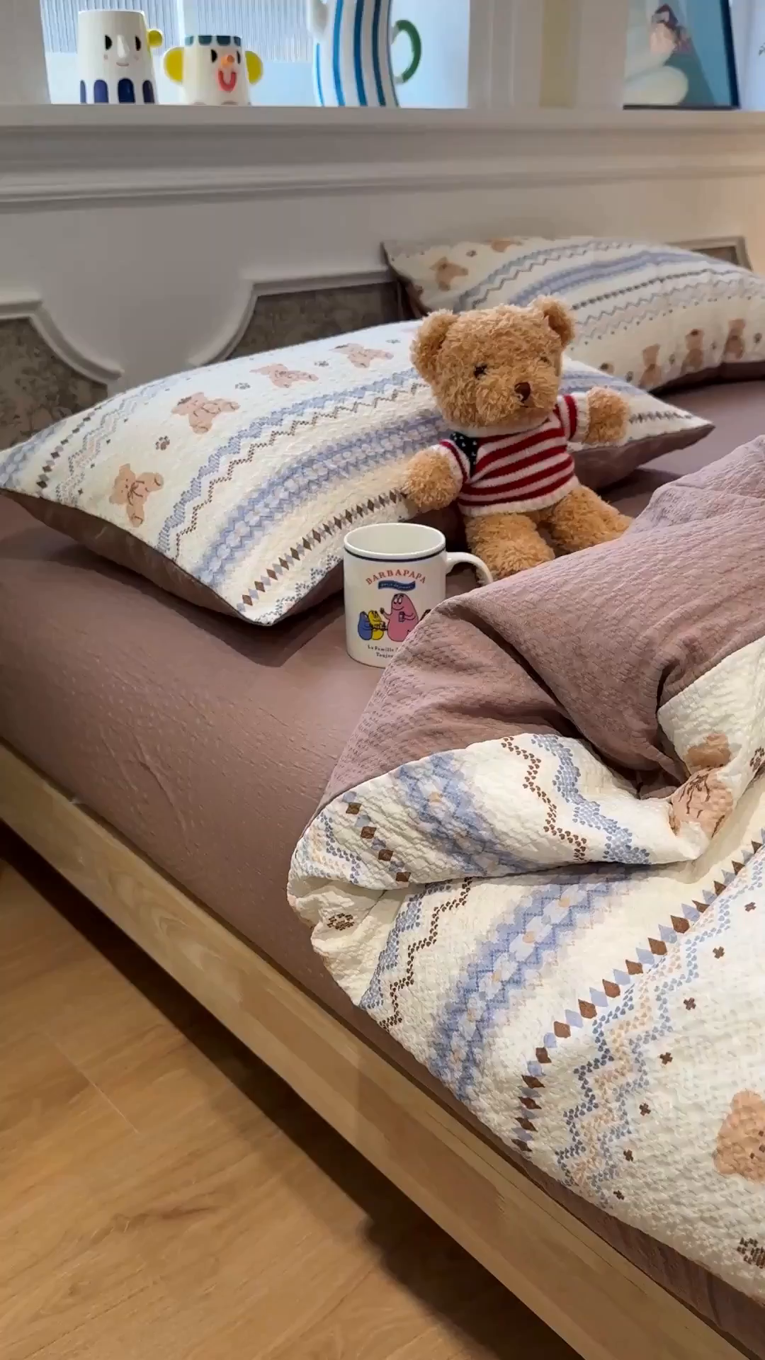 91家纺网 家纺一手货源 找家纺 水墨江南 2026直播热款泡芙棉双层纱四件套 费尔岛小熊