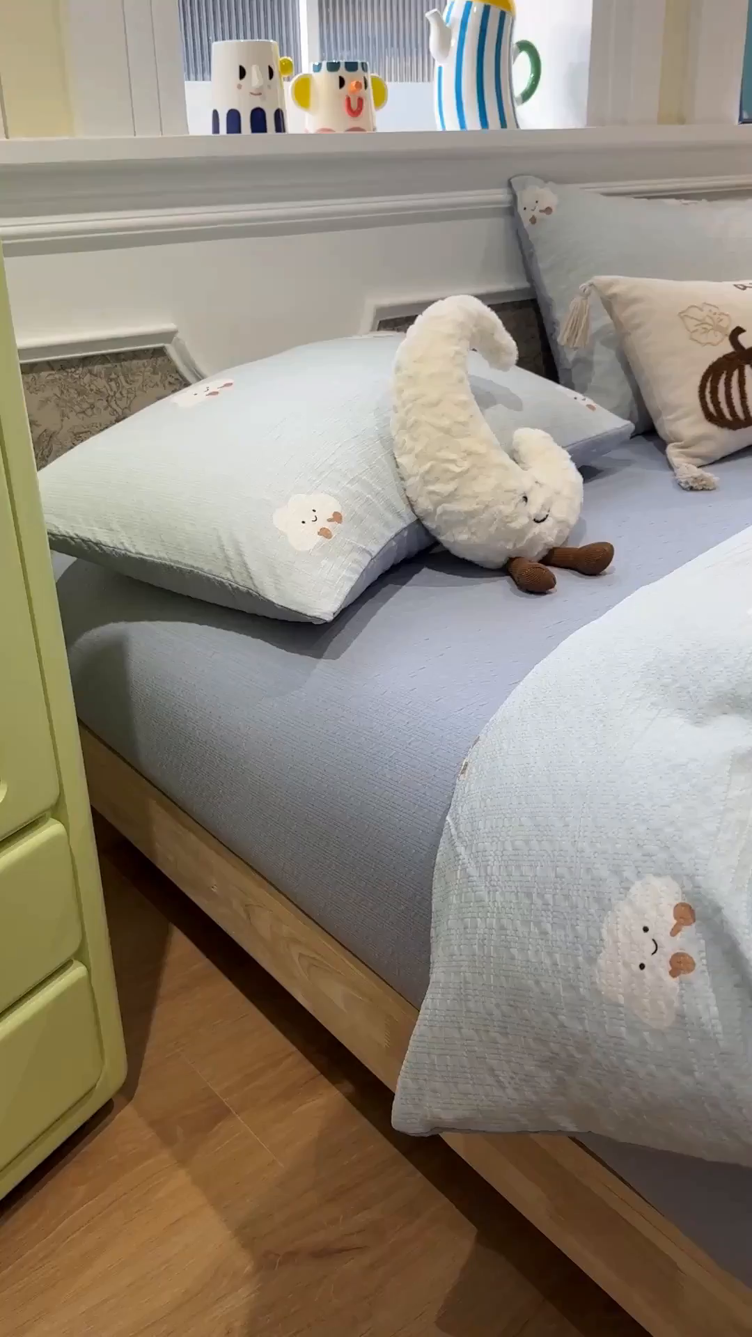 91家纺网 家纺一手货源 找家纺 水墨江南 2026直播热款泡芙棉双层纱四件套 可爱云朵