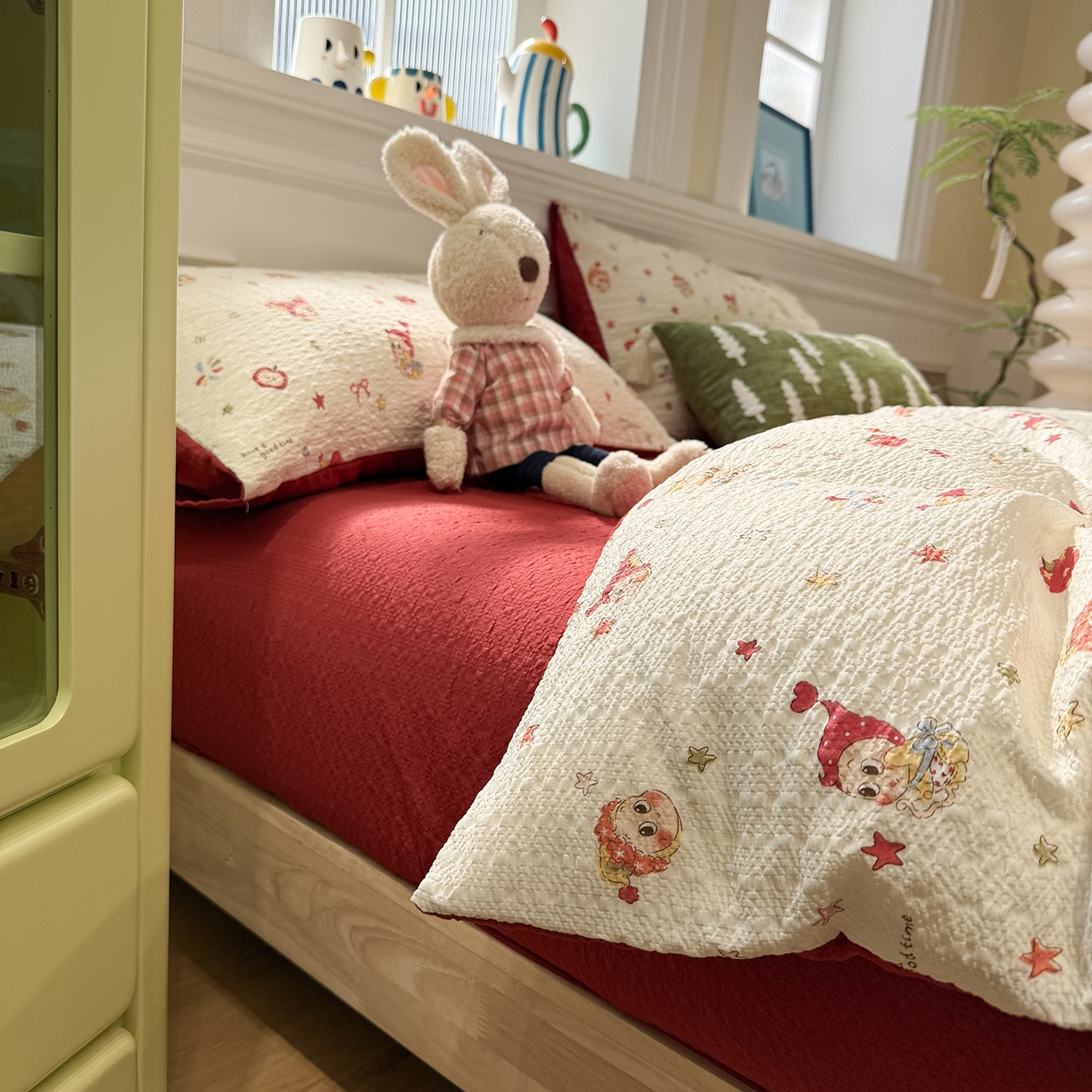 91家纺网 家纺一手货源 找家纺 水墨江南 2026直播热款泡芙棉双层纱四件套 快乐星星