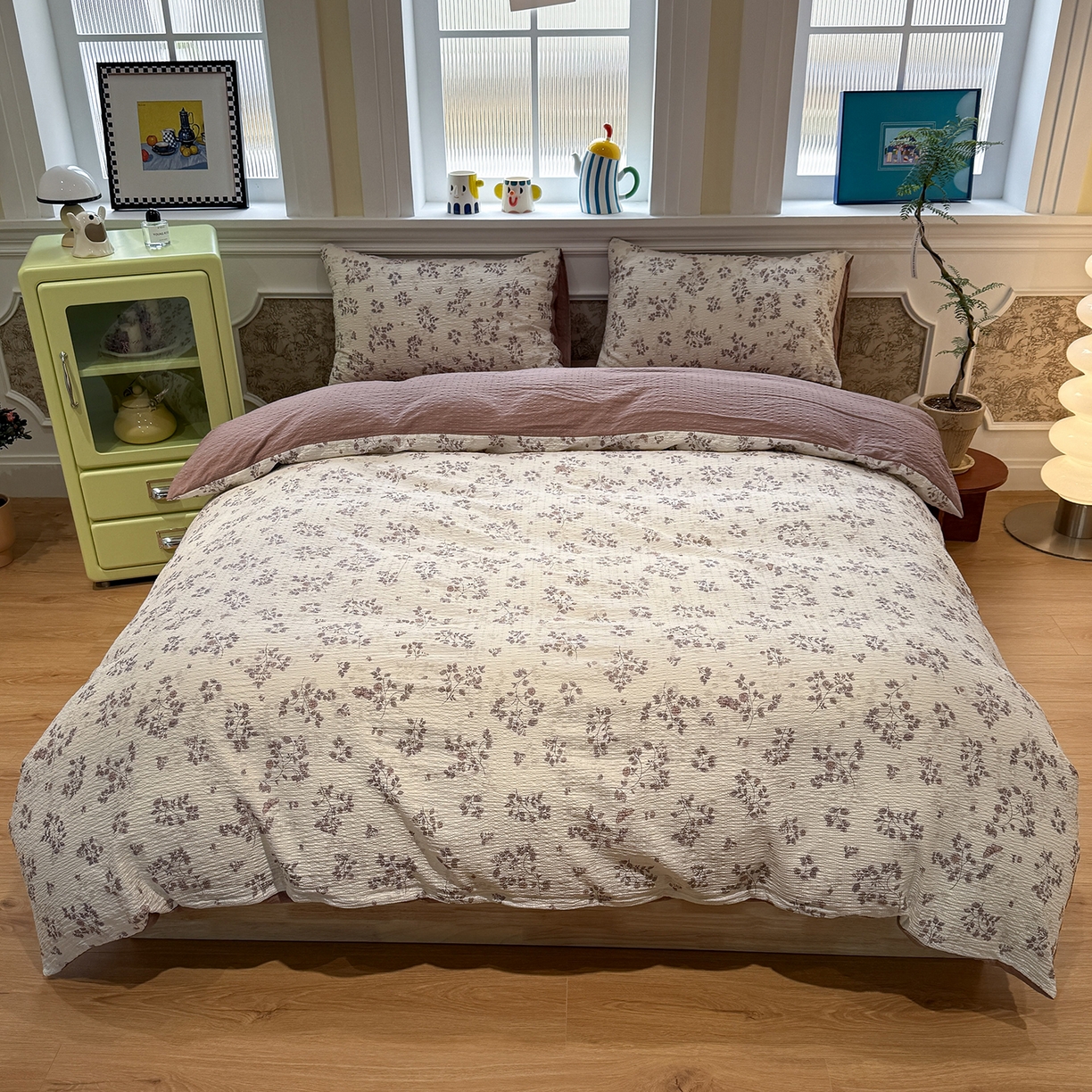 91家纺网 家纺一手货源 找家纺 （总）水墨江南 2026直播热款泡芙棉双层纱四件套