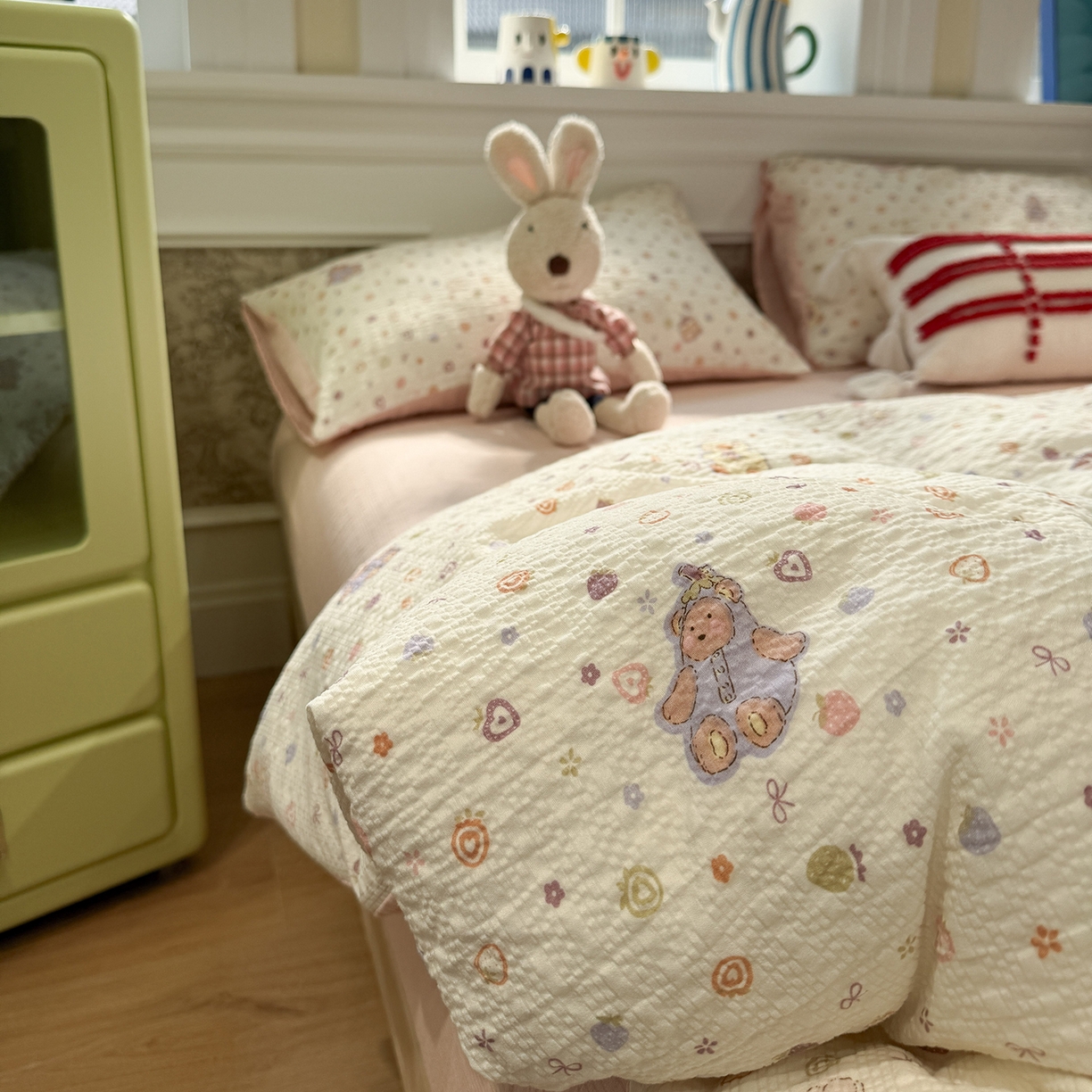 91家纺网 家纺一手货源 找家纺 水墨江南 2026直播热款泡芙棉双层纱四件套 甜心伙伴