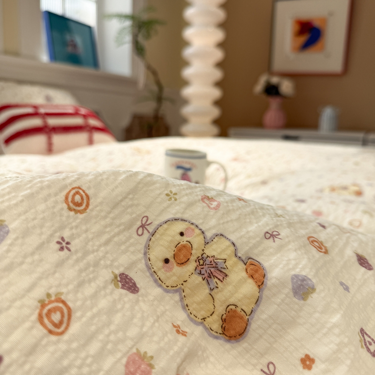 91家纺网 家纺一手货源 找家纺 水墨江南 2026直播热款泡芙棉双层纱四件套 甜心伙伴