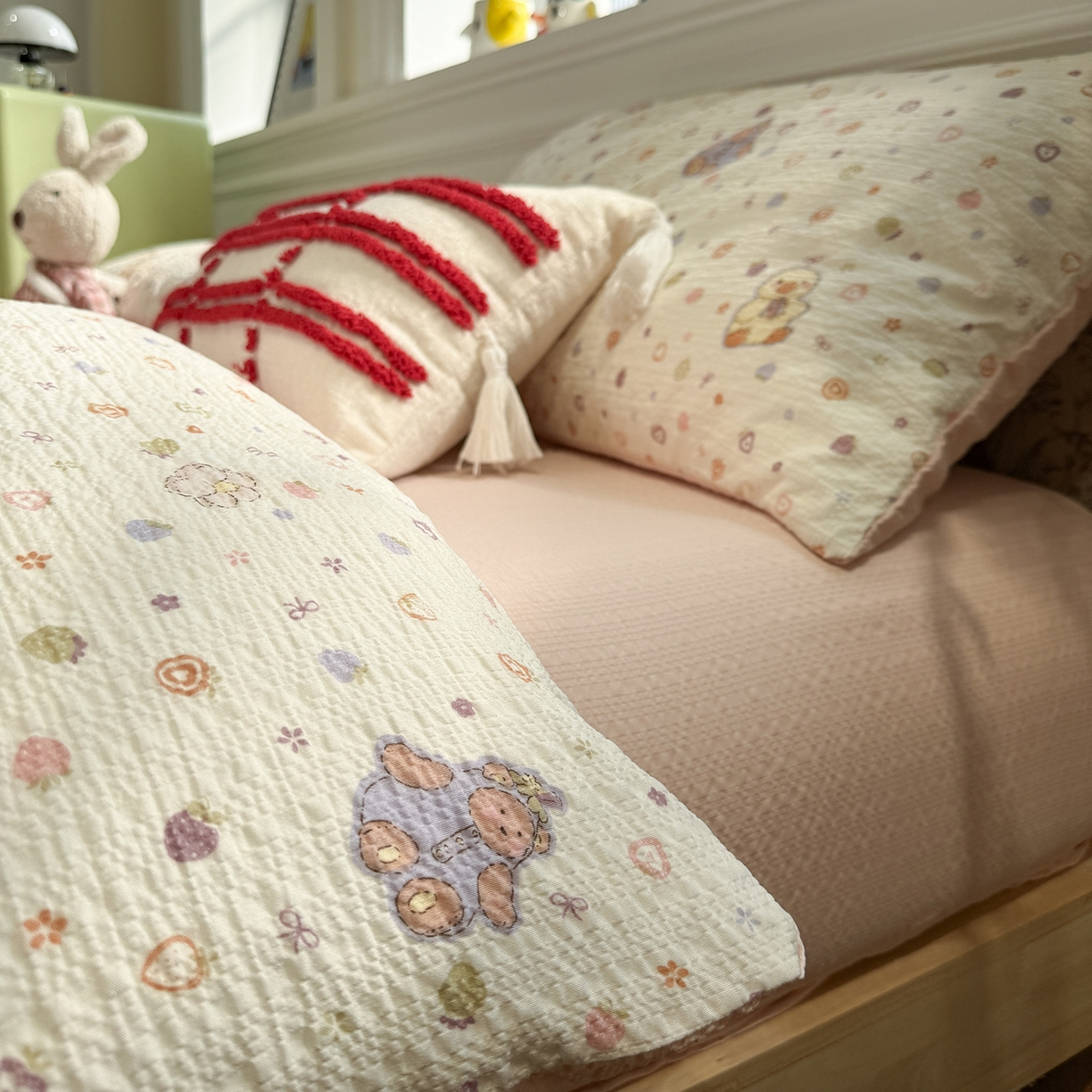 91家纺网 家纺一手货源 找家纺 水墨江南 2026直播热款泡芙棉双层纱四件套 甜心伙伴