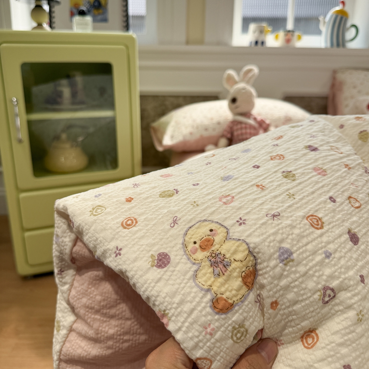 91家纺网 家纺一手货源 找家纺 水墨江南 2026直播热款泡芙棉双层纱四件套 甜心伙伴