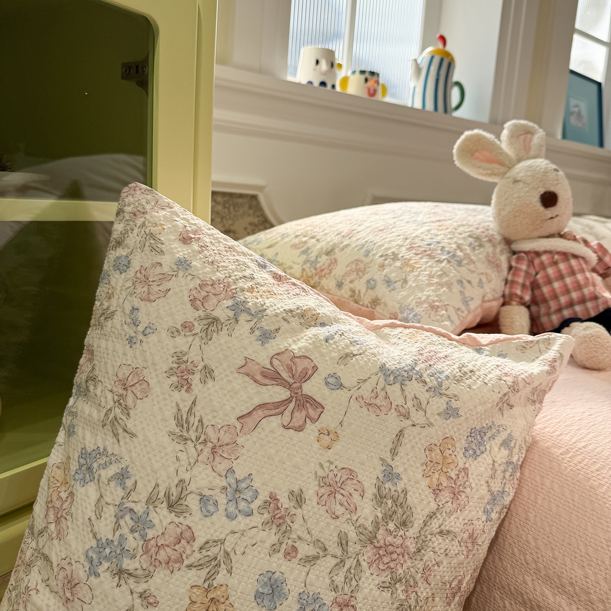 91家纺网 家纺一手货源 找家纺 水墨江南 2026直播热款泡芙棉双层纱四件套 粉黛佳人