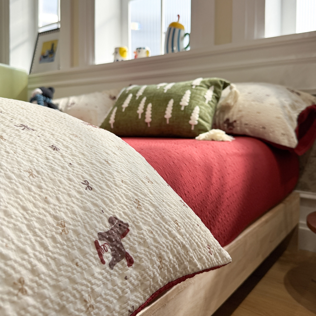 91家纺网 家纺一手货源 找家纺 水墨江南 2026直播热款泡芙棉双层纱四件套 木马甜心