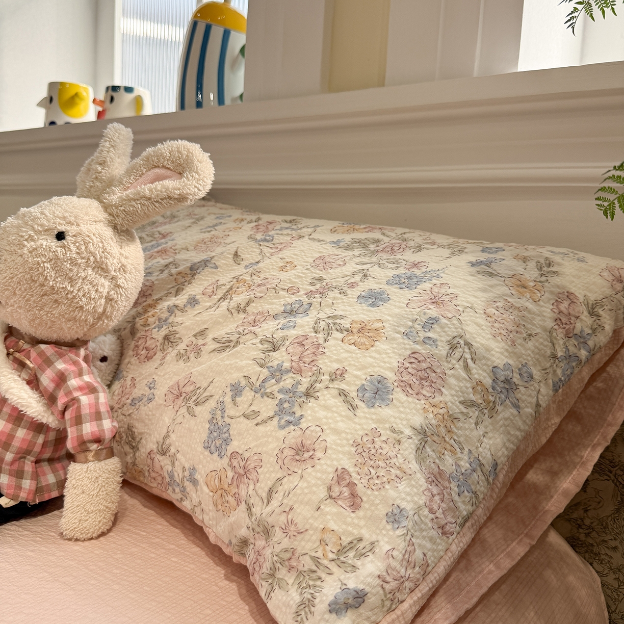 91家纺网 家纺一手货源 找家纺 水墨江南 2026直播热款泡芙棉双层纱四件套 粉黛佳人