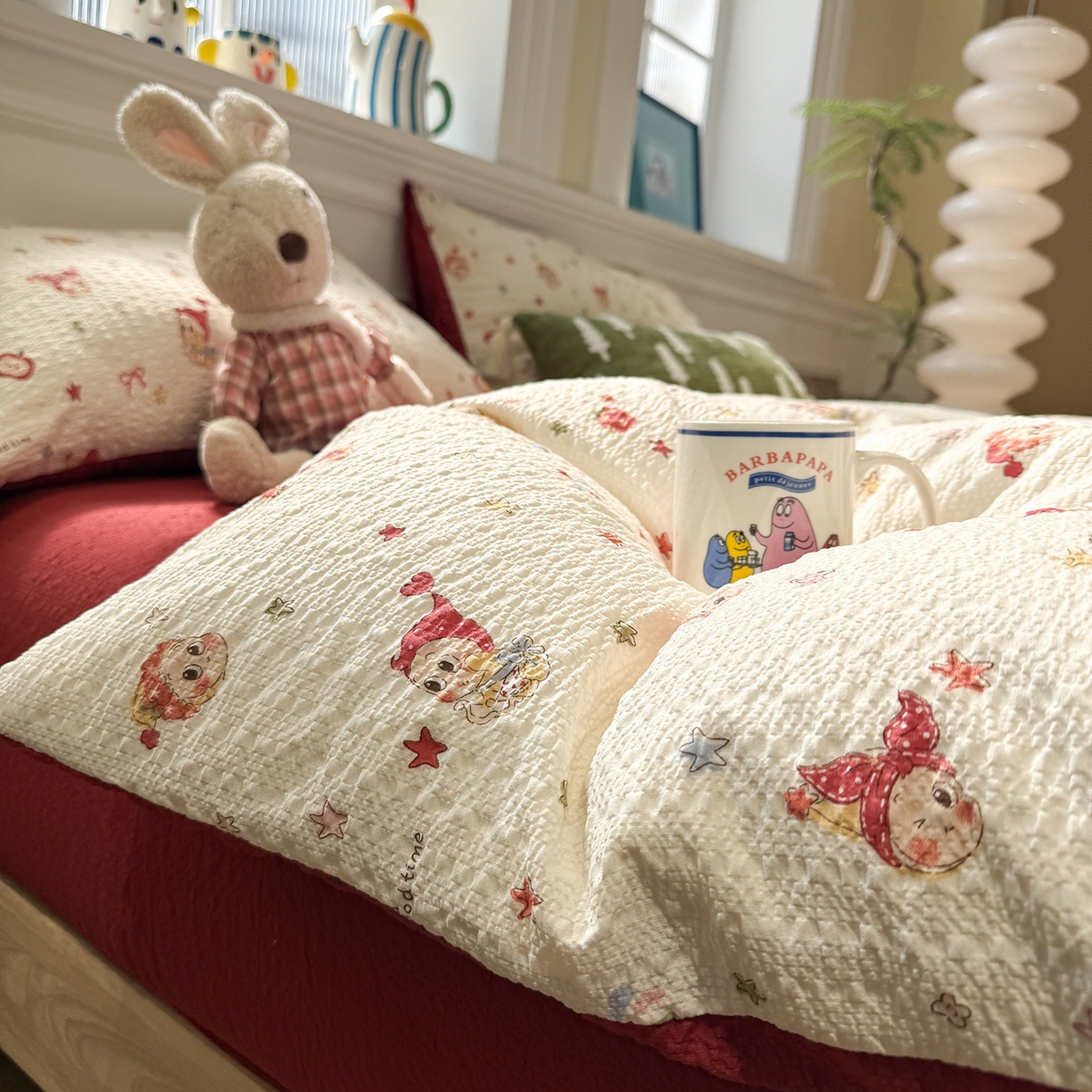 91家纺网 家纺一手货源 找家纺 水墨江南 2026直播热款泡芙棉双层纱四件套 快乐星星