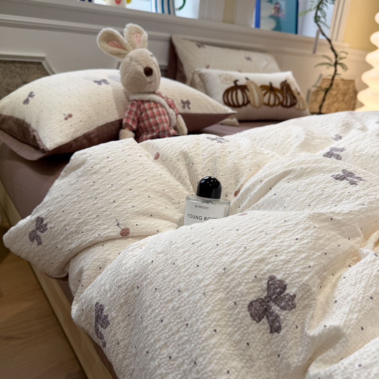 水墨江南 2026直播热款泡芙棉双层纱四件套 蝴蝶结果果