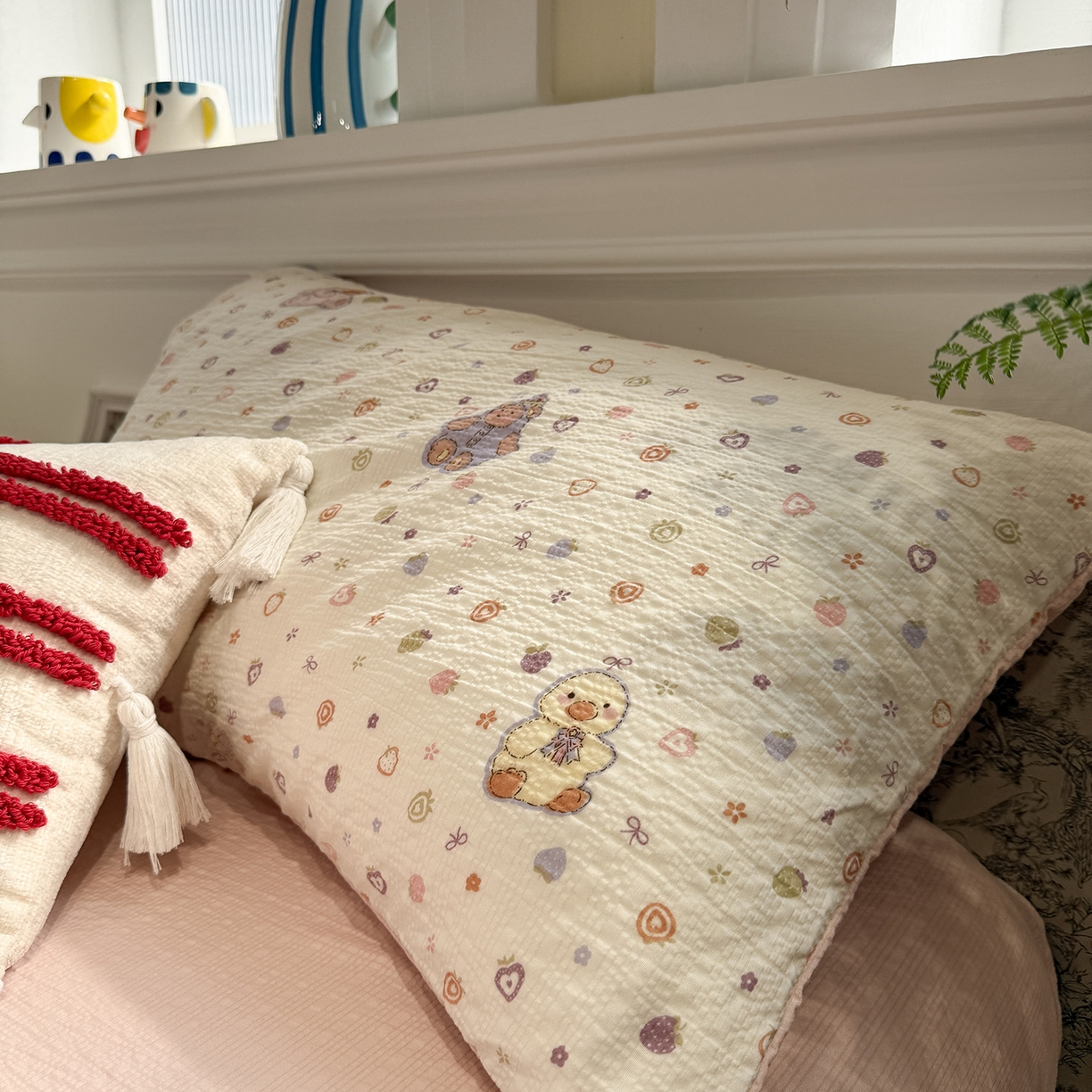 91家纺网 家纺一手货源 找家纺 水墨江南 2026直播热款泡芙棉双层纱四件套 甜心伙伴