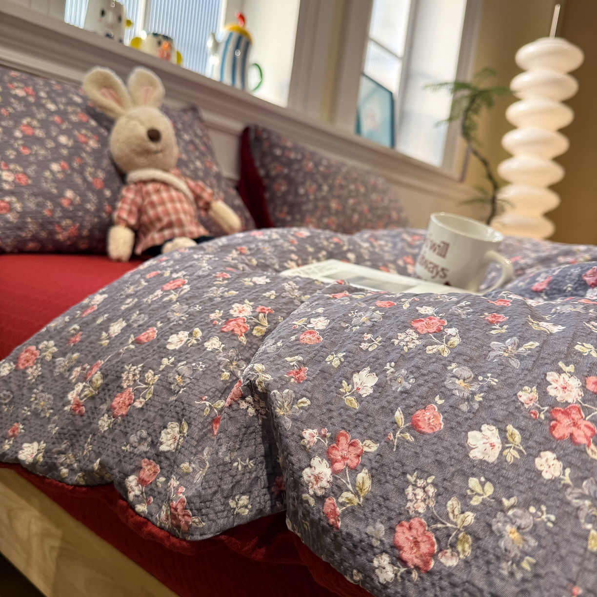 91家纺网 家纺一手货源 找家纺 水墨江南 2026直播热款泡芙棉双层纱四件套 花季